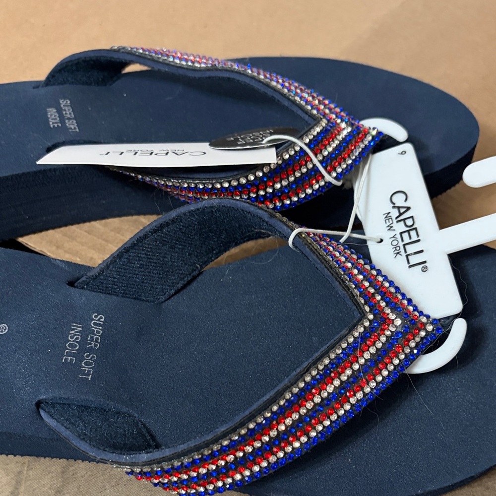 Capelli New York Navy Flip Flops with Beaded Straps - Picture 2 of 5